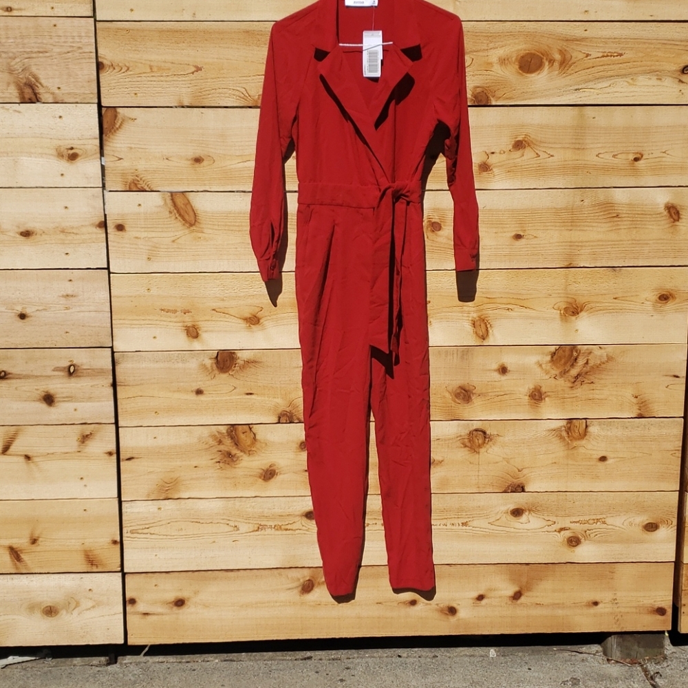 Red 70's Wrap Jumpsuit